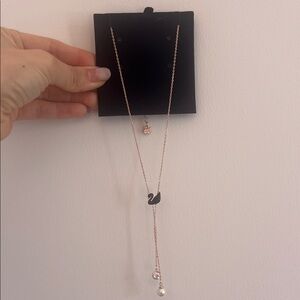 Swarovski Rose Gold Y shape Swan Necklace